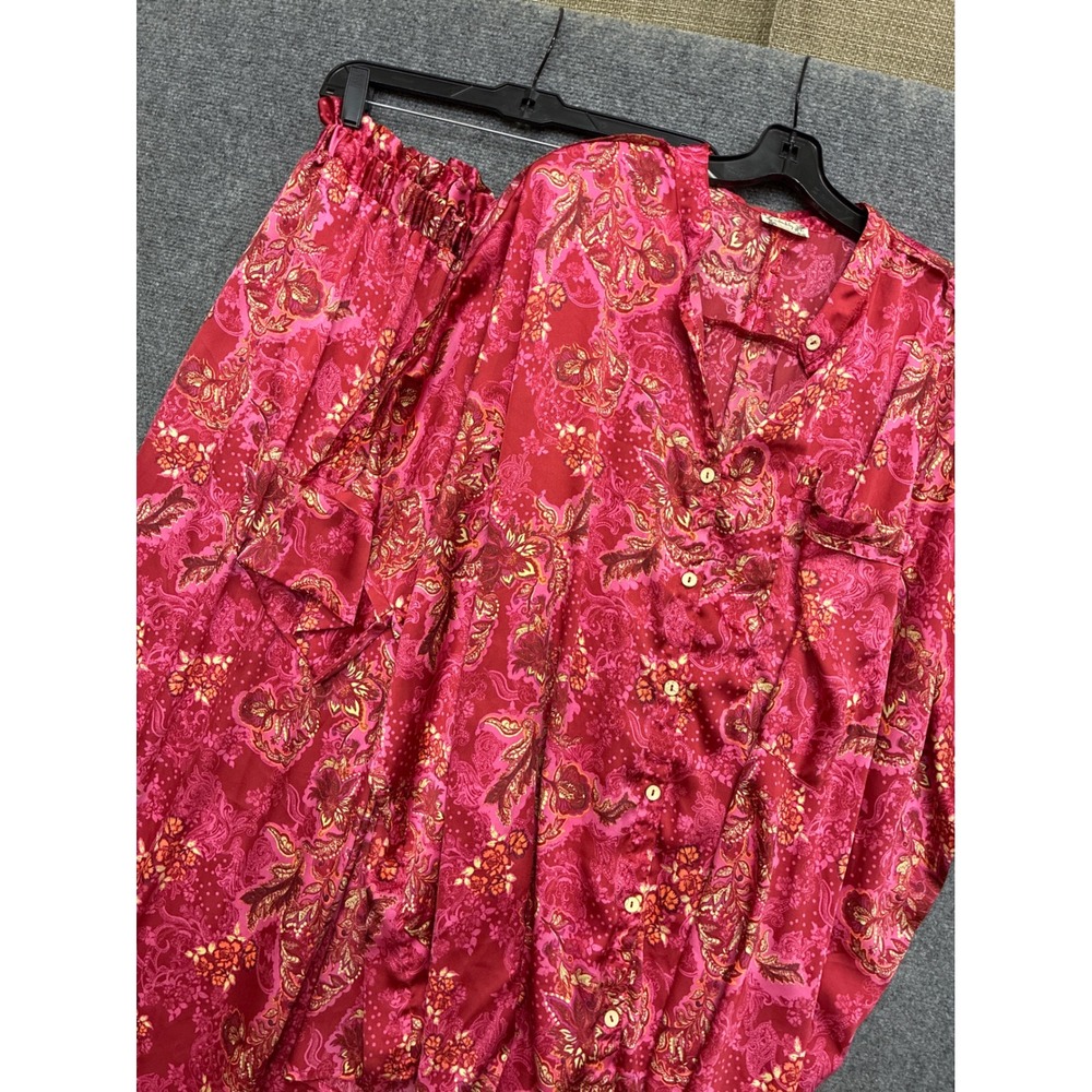 PJ Set of 2 Free People Pajama Red Pink Paisley Button Top Pants Large
